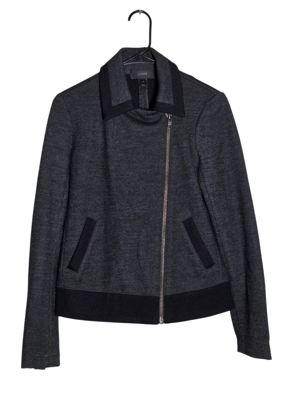 J.Crew Women Size 0 Charcoal Grey Stretch Wool Blend Asymmetric Zip Moto Jacket